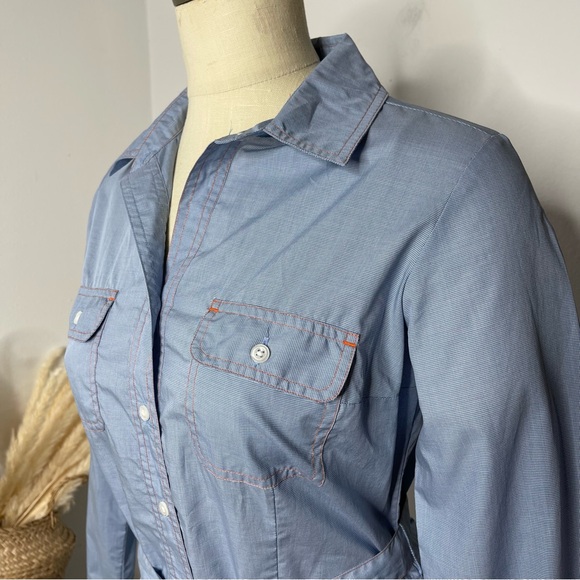 PENDLETON Blue Gingham Shirt Dress Cotton Belted Long Sleeve Western Size 4 NWT - Picture 4 of 15